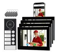 Honmidatek KW08 Videocitofono Connesso con Schermo Per 4 Famiglie | 1080P, 4 Schermi, 7'' Touch Screen, Campanello Video 2 Fili, RFID/APP, Audio Bidirezionale, Citofono con Sblocco Remoto