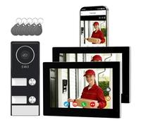 Honmidatek Sistema Videocitofonico Domestico Intelligente, videocitofono cablato con 2 Schermi da 7 pollici, Sblocco Remota, Audio Bidirezionale, RFID, visione notturna,per 2Famiglie