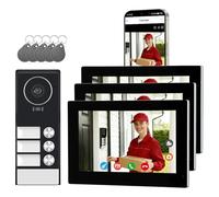 Honmidatek Videocitofono cablato con 3 Monitor Touch da 7 Pollici, Pannello Esterno con Telecamera, Campanello Video 2 Fili con Visione Notturna,Audio Bidirezionale, per 3 Famiglie
