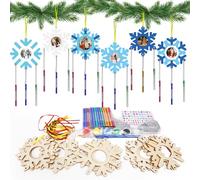 HONMOK 12 Kit fai da te Campanello Vento Cornice portafoto Fiocco Neve con Pennelli e Pittura per Bambini Tempo Libero Creativo Inverno Attività Manuale Natale DIY Decorazione Appeso