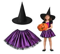 HONMOK 2 Pezzi Costume da Strega per Bambini,Viola,Costume Halloween Bambina con Cappello da Strega e Gonna Tutu,per Festa di Cosplay di Halloween per 3-10 Anni Ragazza
