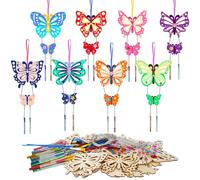 HONMOK 24 PCS Scacciapensieri Farfalla Campana a Vento con Farfalla per Bambini Artigianato in Legno Decorazioni Fai Da te Pittura per Bambini per Giardino Casa Esterni