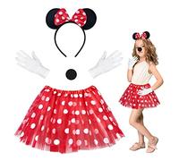 HONMOK 4 Pezzi Costume Carnevale Minnie Bambina Vestito Carnevale Topolina con Orecchie Minnie Pois Gonna Tutu Guanti Naso Kit di Travestimento Topolino per Bambini Costumi Cosplay