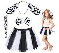 HONMOK 4 Pezzi Costume da Dalmata per 3-10 Anni Bambino, Costume da Dalmata Cane di Halloween,per Dalmata Halloween Travestimento Imitazione Cosplay Festa Regalo Animale
