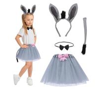 HONMOK 4pz Kit Costume da Asino Bambino, Costumi di Animali Asino Carnevale, Orecchie da Asino Papillon Coda Tutù, per 3-10 Anni Ragazza Travestimento Imitazione Cosplay Festa Accessori