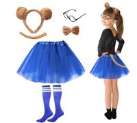 HONMOK 6 pezzi costume scoiattolo per ragazza, kit costume animale include cerchietto per orecchie, occhiali da coda tutù e calzini ad alta travestimenti animali per festa Halloween Nöel(blu)