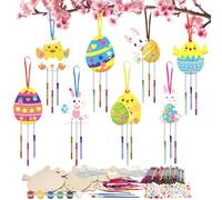 HONMOK 8 PCS Uova Pasqua Appendere Decorazione Per Albero Uova Dipinte A Mano Fai Da Te Uova Pasquali Da Decorare Pasqua Decorazioni Legno Uova Coniglio Artigianato Regalo per Bambini