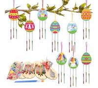 HONMOK 9 PCS Uova Pasqua Appendere Decorazione Per Albero Uova Dipinte A Mano Fai Da Te Uova Pasquali Da Decorare Pasqua Decorazioni Legno Uova Coniglio Artigianato Regalo per Bambini