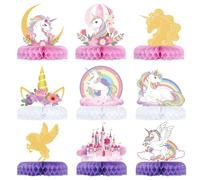 HONMOK 9 Pezzi Centrotavola a Nido d'Ape di Unicorno Compleanno Decorazioni Unicorno Toppers da Tavolo per Bambini Ragazze Donna per Festa di Decor Compleanno a Nido d'Ape Unicorno