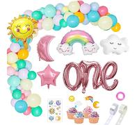 HONMOK Palloncini Arcobaleno Compleanno 1 Anno,Decorazioni Compleanno 1 Anno Bimba,Palloncini Arcobaleno Nuvole Sole Luna Stella Palloncini Foil con Decorazioni Torta per Addobbi Compleanno Bambina