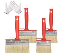 HONMOK Set di 4 Pennelli da Recinzione Pennelli per Pavimenti per Capannoni Pareti Soffitti con 1 Paio di Guanti da Lavoro in Nylon per Pittura a Base di Acqua e Olio per Decorazioni in Legno Cemento