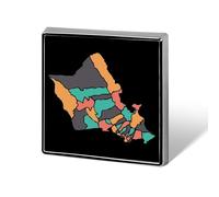 Honolulu Island Map Brooch Pins for Women Men Square Collar Lapel Pins Coat Jacket Accessories