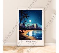 Honolulu Poster da Parete Hawaii Viaggi Stampa Décor Spiaggia Skyline Art Regalo