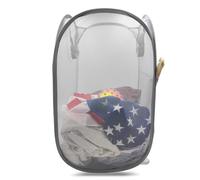 HONOMA Sturdy Mesh Laundry Hamper Basket Bag Pop up Basket with Side Pocket for Laundry Room Bathroom Kids Room College Dorm