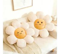 HonorHut Confezione da 2 cuscini da 45 cm con faccina sorridente e fiori bianchi, cuscini da pavimento per letto, divano