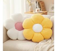 HonorHut Set di 2 graziosi cuscini da seduta a forma di margherita, 40 cm, decorazione estetica per la stanza, bianco e giallo
