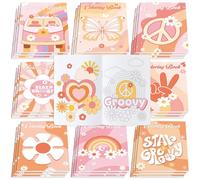 Honoson 24 libri da colorare hippie boho per bambini soggiorno Groovy libro da disegno segno della pace mini libro da colorare margherita arcobaleno hippie autobus libro di attività per retrò boho due