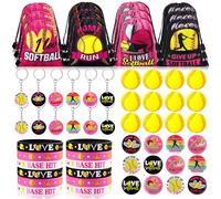 Honoson 60 bomboniere da softball con mini portachiavi a forma di palla antistress, braccialetti in silicone per bambini, softball, feste di compleanno, confezione regalo, confezione regalo, colore