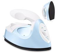 Honoson Mini pressa a caldo in ferro da stiro, piccola, 10 x 6 x 7 cm, portatile, con base di ricarica, accessorio per fusibile e perline, in vinile a trasferimento termico fai da te (azzurro)