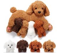 Honoson Set di Animali di Peluche Cane con Cuccioli nella Pancia Mamma Cane con 4 Cuccioli Peluche Morbidi per Bambini Regali Sorpresa per Compleanno e Natale (Cane Riccio)