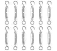 HonQiShiMY 12 Pezzi M4 Tiranti per Acciaio Inox 304,Tendifilo per Recinzione,Tenditore Cavo Acciaio,Tenditori Regolabile,Tendifilo con gancio e occhiello Tenditore, per Recinzioni e Supportos Piantes