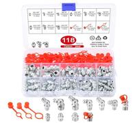 HonQiShiMY Set da 118 Pezzi di Ingrassatori, Filettatura M6 M8 M10 con Ingrassatori Diritti/45°/90° a Cono e Capsule Protettive, Accessorio Pistola per Grasso per Manutenzione e Riparazione di Veicoli