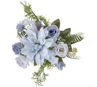 Honseadek Bouquet di fiori artificiali di dalia, per matrimoni, decorazione per la casa, composizioni da parete, con tessuto realistico e 27 cm, dimensioni ottimali (blu)
