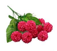 Honseadek Bouquet di ortensie in seta artificiale a 9 teste per decorazione da tavolo per matrimoni e feste in casa, centrotavola con stelo e filo in plastica, composizione floreale natalizia (rosso