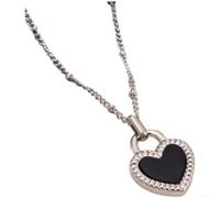 Honseadek Collana per Doppio Lato per cuore Nero Acciaio Collana per Doppio | Acciaio al per titanio per robusto, all'ossidazione, finitura oro, durata nel tempo, ipoallergenico