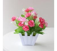 Honseadek Fiori artificiali in vaso con vaso di fiori retrò, per esterni e interni, decorazione per la casa, bassa manutenzione, piante in plastica per tutte le condizioni atmosferiche, realistiche