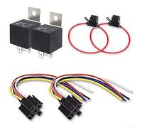Honseadek Kit relè SPDT a 5 pin 30/40 A 12 V con prese ad incastro e portafusibili ATC in linea, confezione da 2 cablaggi in rame precablati per sistemi elettrici automobilistici