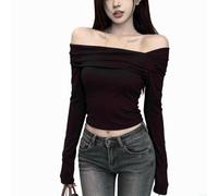 Honseadek Montato piegato collo camicetta donna manica lunga Crop per top | Colore Camicia Casual Elastico Lunghezza Regolare Moda Top per le Donne Primavera Estate Autunno Inverno Vacanze