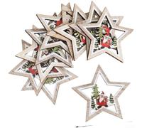 Honseadek Ornamenti natalizi in legno per decorazioni da appendere all'auto, set di 10 decorazioni rustiche per albero di Natale con intagli ispirati alla natura, idee stagionali per (H)