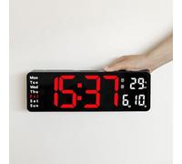 Honseadek Orologio da parete digitale a LED alimentato tramite USB, con numeri da 13 pollici, display con funzione sveglia, data, grande, arabo, per casa, ufficio, classe Plus (rosso)