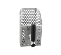 Honseadek Paletta per sabbia resistente con manico lungo per rilevamento di metalli, in acciaio inox, rastrello da spiaggia per caccia al tesoro, con asta staccabile e drenaggio esaedrico (A)