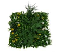 Honseadek Pannello da parete con fiori artificiali, 50 x 50 cm, quadrato, protezione dai raggi UV, foglie verdi realistiche, materiale in plastica e poliestere, impermeabile e resistente alle