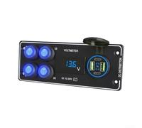 Honseadek Pannello elettrico a 4 posizioni con indicatori LED reali voltmetro e ricarica rapida PD .0 per aggiornamenti di veicoli da 12 V 24 V (luce blu)