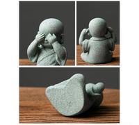 Honseadek Piccolo monaco di Buddha saggio, non vedo il male, non sentire, non parlare il male, ornamento da giardino in resina arenaria con finitura naturale non rivestita per prato (E)