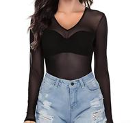 Honseadek Poliestere Vedere Attraverso Camicetta per le Donne Manica Lunga | Tessuto in poliestere, consistenza trasparente, sensazione leggera, media elasticità, facile da lavare