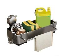 Honseadek Scaffale multifunzionale per lavello da cucina con ventose, 30,5 x 15,2 x 15,2 cm, organizer con divisori per spugne e spazzole (grigio)