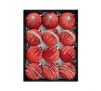 Honseadek Set di 12 palline per albero di Natale in velluto floccato, diametro 8 cm, struttura in plastica con finitura morbida testurizzata, include quattro motivi unici (rosso)