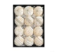 Honseadek Set di 12 palline per albero di Natale in velluto floccato, diametro 8 cm, struttura in plastica con finitura morbida testurizzata, include quattro motivi unici (beige)