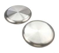 Honseadek Set di 2 piatti rotondi da campeggio, in acciaio inox, per picnic, cucina, feste, impilabili, per bistecche, pancake, frutta, dessert, insalate (26 x 1,6 cm)