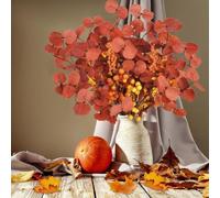 Honseadek Set di 5 rami di eucalipto artificiali autunnali in plastica realistici per decorazioni stagionali, centrotavola per il Ringraziamento e Halloween, lunghezza 50 cm per