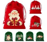 Honseadek Set di 7 sacchetti regalo con Babbo Natale, in morbido tessuto felpato con chiusura a coulisse, per regali di Natale e bomboniere per bambini (SDR01)