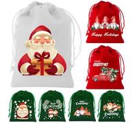 Honseadek Set di 7 sacchetti regalo con Babbo Natale, in morbido tessuto felpato con chiusura a coulisse, per regali di Natale e bomboniere per bambini (SDR04)