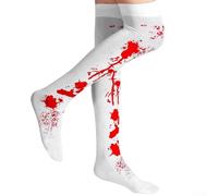 Honseadek Set di accessori per cosplay di Halloween, calzini rossi sopra il ginocchio, guanti abbinati e abito in chiffon bianco per donne zombie, abito da sposa in maschera (calzetti)