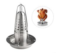 Honseadek Supporto per pollo in acciaio inox, per lattine di birra, pollame, supporto verticale con vaschetta antigoccia, griglia da 18 x 23 cm, per forno o