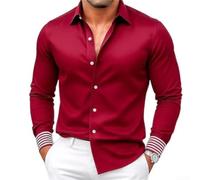 Honseadek Uomo Casual Manica Lunga Button Down Camicia Tinta unita Colletto | Abito da lavoro normale per camicetta per tutti i giorni, per feste, quattro stagioni, verde, blu, nero, rosso, da uomo