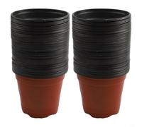 Honseadek Vasi da fiori in plastica, confezione da 100, rotondi, con fori di drenaggio, per piantine, erbe e piante grasse, fioriere in due colori (rosso e nero) (120#)